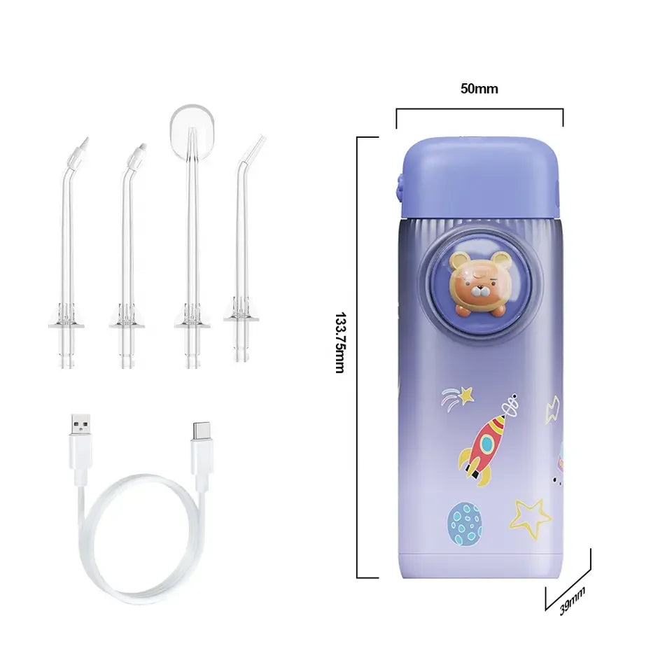 Irrigateur de soins dentaires pour enfants à dessin animé - IPX7 étanche, fil dentaire pour soins bucco-dentaires 130 ml