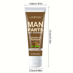 Man Parts Deodorant Lotion to Powder | Sandalwood Scent, 72-Hour Odor Control, 2.03oz