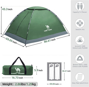 CAMEL CROWN 2/3/4 Person Camping Tent with Removable Rain Fly, Easy Setup Outdoor Tents Water Resistant Lightweight Portable for Family Backpacking Camping Hiking Traveling