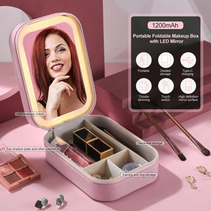 BS-MALL Pinceaux de maquillage avec étui - Miroir LED portable et kit de rangement pour bijoux Kit de maquillage de voyage 