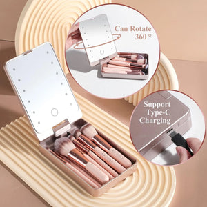 BS-MALL All-in-One Makeup Tool Kit - 7PCS Brushes & Non-Latex Sponges with LED Mirror Case