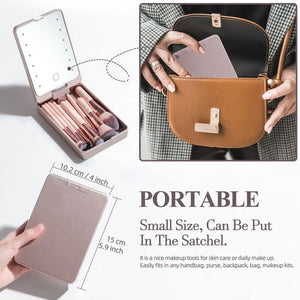 BS-MALL 14PCS Travel Makeup Brush Set - Portable LED Mirror & Cosmetic Brushes with Private Label