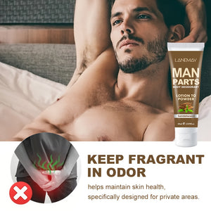 Man Parts Deodorant Lotion to Powder | Sandalwood Scent, 72-Hour Odor Control, 2.03oz