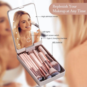 BS-MALL All-in-One Makeup Tool Kit - 7PCS Brushes & Non-Latex Sponges with LED Mirror Case