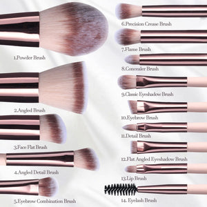 BS-MALL 14PCS Travel Makeup Brush Set - Portable LED Mirror & Cosmetic Brushes with Private Label