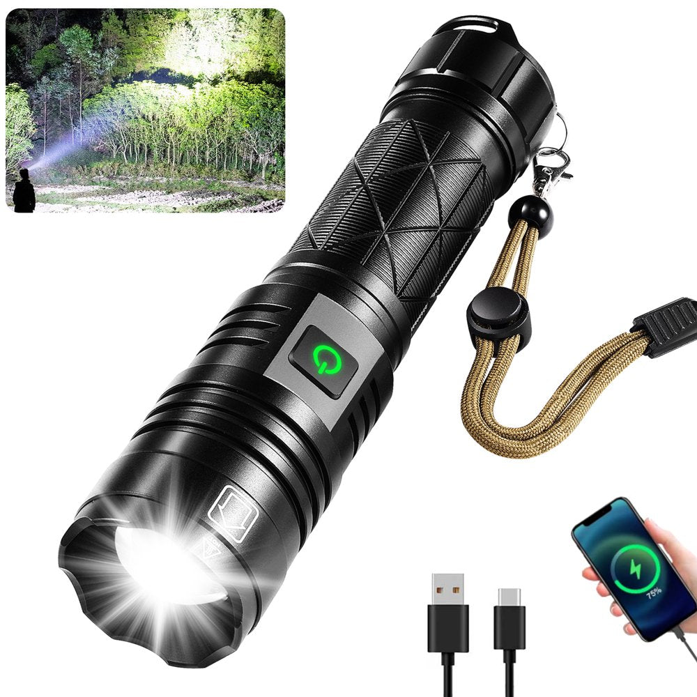 Zacro Rechargeable LED Flashlight, 90000 Lumens Super Bright Powerful LED Flashlight with 5 Modes, Waterproof Zoomable Tactical Flashlight for Emergency Camping Home