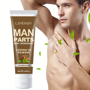Man Parts Deodorant Lotion to Powder | Sandalwood Scent, 72-Hour Odor Control, 2.03oz