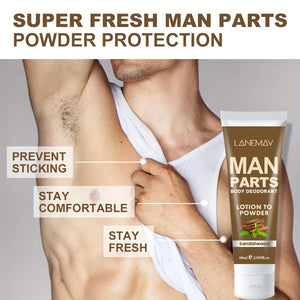 Man Parts Deodorant Lotion to Powder | Sandalwood Scent, 72-Hour Odor Control, 2.03oz